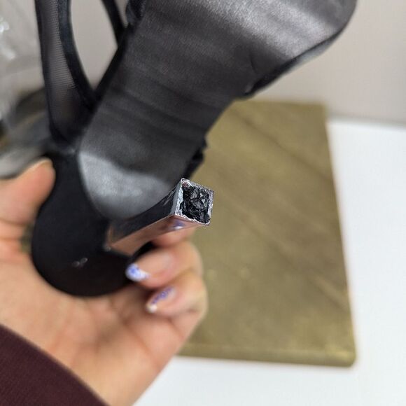 Vintage 90s BATA Black Mesh Strap Heels Size 8 Mule Slip On Pointed Toe - Picture 2 of 11